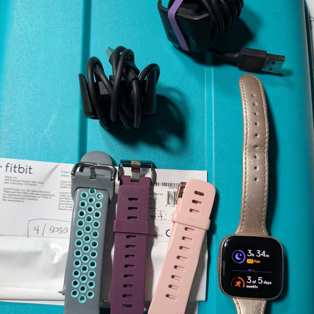 Fitbit Versa 2,  Rose Gold , 2 chargers, and 4 bands